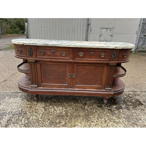 129 - A large french mahogany sideboard / serving table with marble top 184x57x94