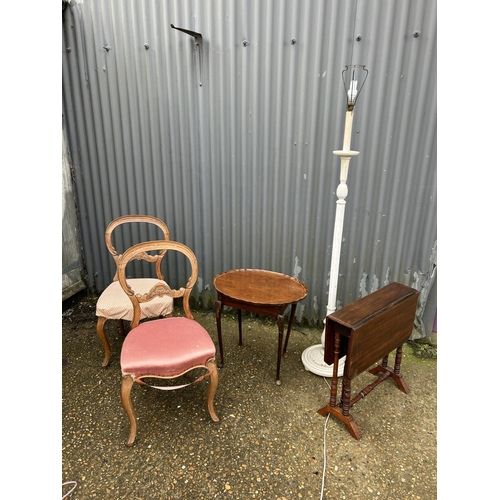 176 - Two balloon back chairs, sutherland table occasional table and standard lamp