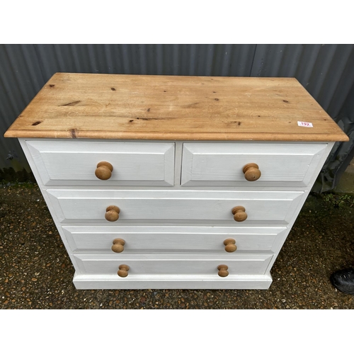 192 - A white painted pine chest of five drawers 90x40x90