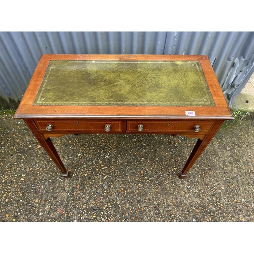 208 - An Edwardian mahogany inlaid two drawer writing table 90x46x75