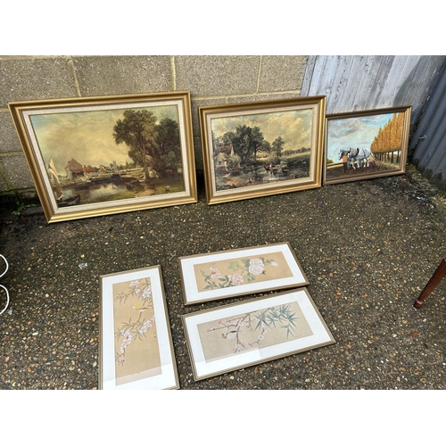 217 - Three framed oils together with three oriental pictures