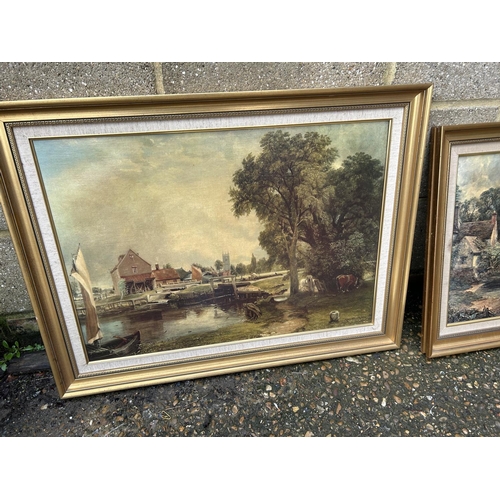 217 - Three framed oils together with three oriental pictures