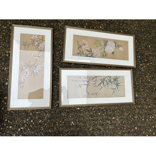 217 - Three framed oils together with three oriental pictures