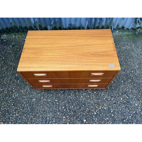 219 - A g plan teak chest of three drawers