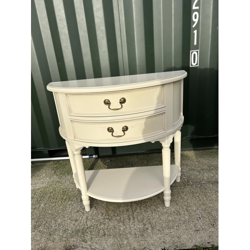 262 - A modern white painted two drawer demi lune hall table 83X40X80