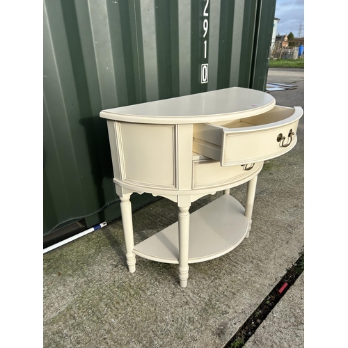 262 - A modern white painted two drawer demi lune hall table 83X40X80