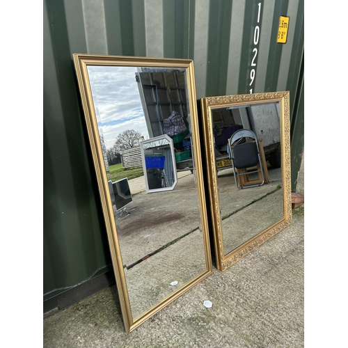 264 - A large ornate gold gilt overmantle mirror 88x107 together with another gold framed mirror