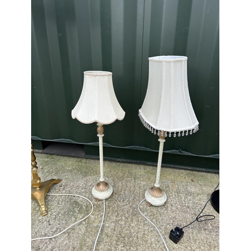 277 - A brass floor standing lamp, pair of table lamps and a modern LED reading light