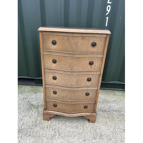 286 - A reproduction serpentine tallboy chest of five drawers 54X44X95