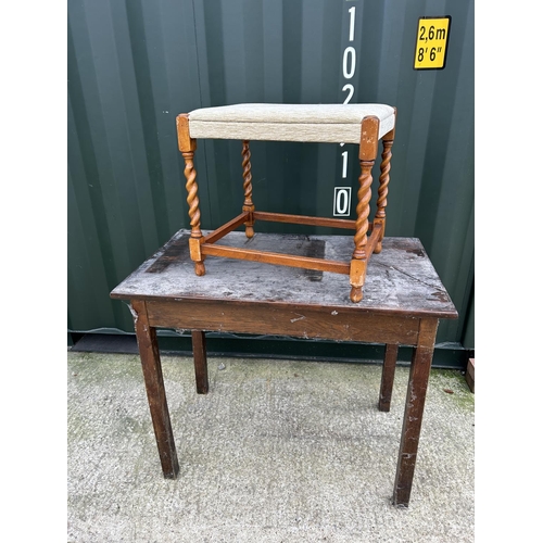 292 - An oak table together with an oak barley twist stool