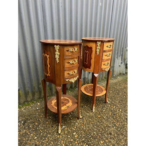 316 - A near pair of Italian style inlaid three drawer bedsides with gold gilt mounts