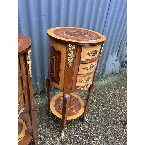 316 - A near pair of Italian style inlaid three drawer bedsides with gold gilt mounts