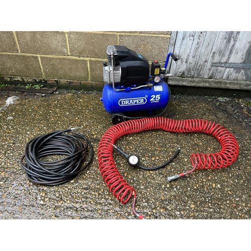 364 - A draper 25 Litre air compressor with 2 hoses