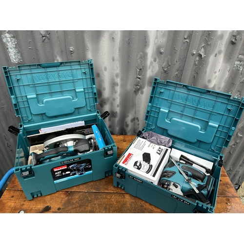 373 - A cased Makita three part cordless set consisting of circular saw DSS610, jigsaw DJV180 and sander D... 