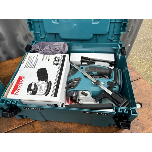 373 - A cased Makita three part cordless set consisting of circular saw DSS610, jigsaw DJV180 and sander D... 