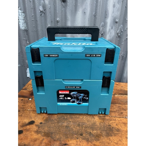 373 - A cased Makita three part cordless set consisting of circular saw DSS610, jigsaw DJV180 and sander D... 