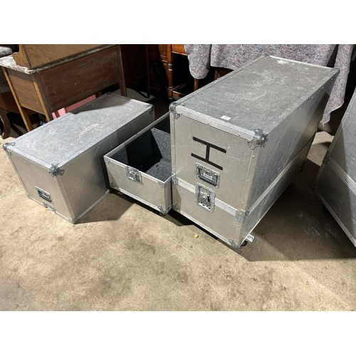 42 - Three large Aluminium cased audio flight cases 97x50x88