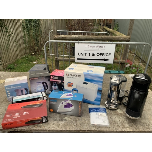 1002 - New and boxed Kenwood Breadmaker, 6 other boxed electricals, Nespresso and Breville water filter