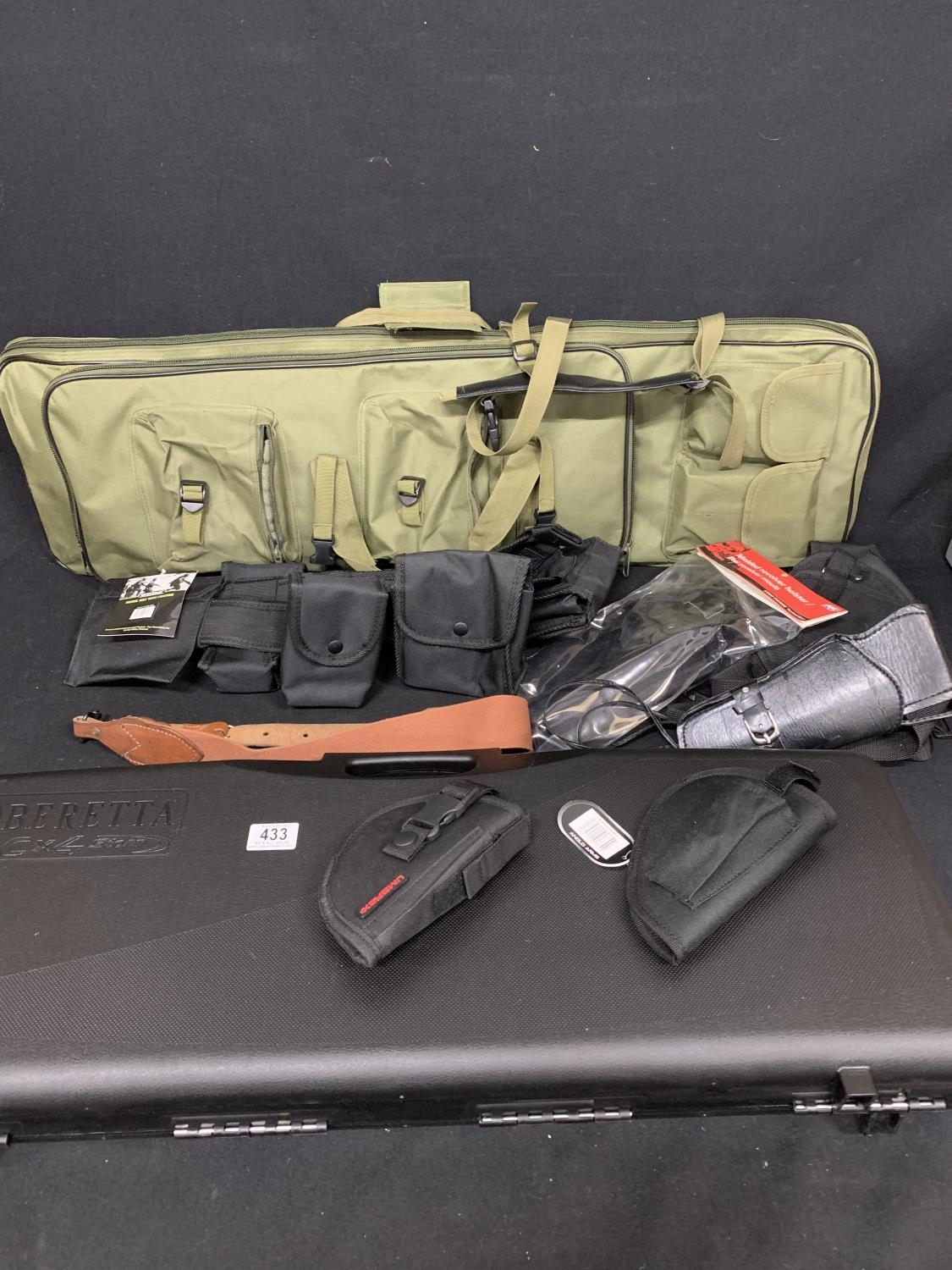 Beretta hard case only, green soft gun case, holsters and patrol belt (3)