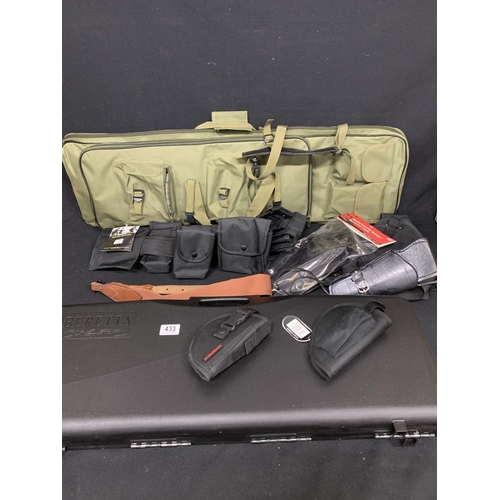 433 - Beretta hard case only, green soft gun case, holsters and patrol belt (3)