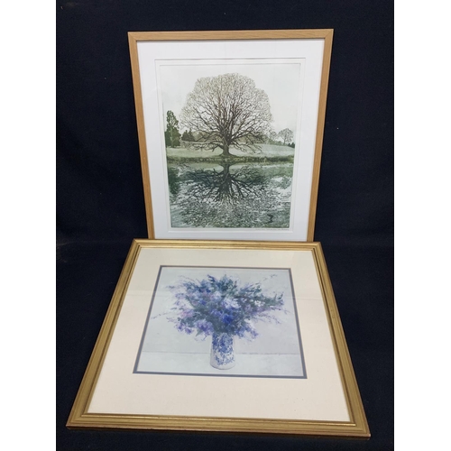 453 - Framed artist proof Buxted Park 'Turkish Oak' by Claire Longley and Ltd Edition print of blue flower... 