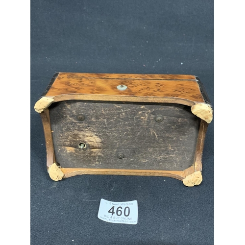 460 - Small antique walnut musical box, playing on 6 airs, no damage to comb, no winder, size 16.5 x 10 x ... 