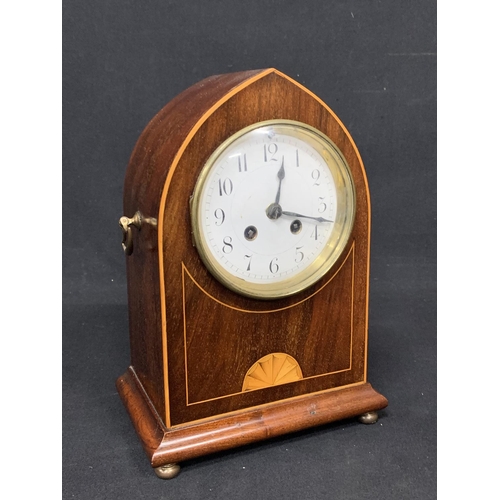 461 - Edwardian inlaid mahogany bracket clock, height 29cms