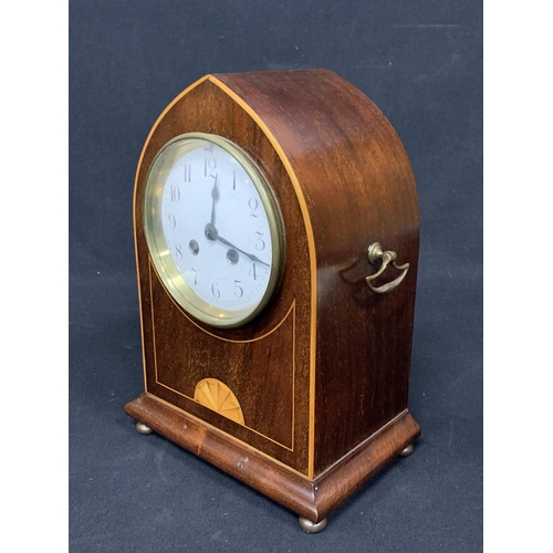 461 - Edwardian inlaid mahogany bracket clock, height 29cms