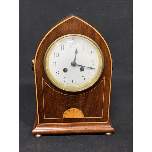 461 - Edwardian inlaid mahogany bracket clock, height 29cms