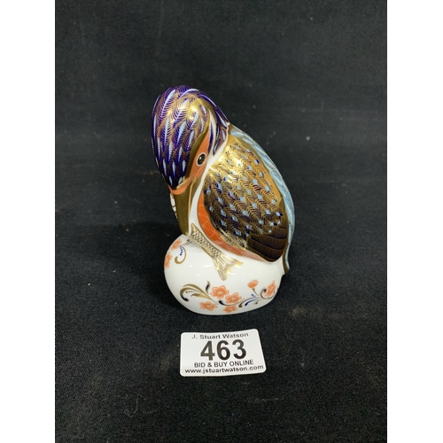 463 - Royal Crown Derby Kingfisher Paperweight with Gold stopper, height 11.5 cms