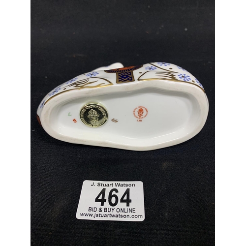 464 - Royal Crown Derby sitting horse Paperweight with Gold stopper, height 10cms