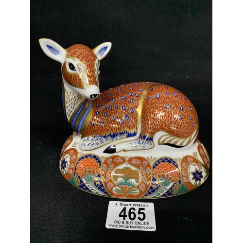 465 - Royal Crown Derby Collectors Guild Deer Paperweight with Gold stopper, height 19 cms, length 17 cms