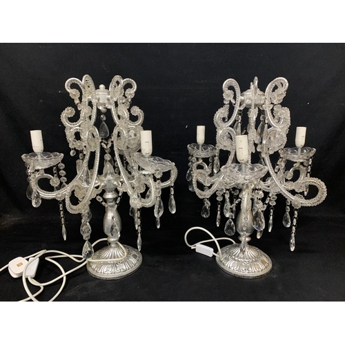 482 - Pair  of heavy chandelier style table lamps, height 56 cms