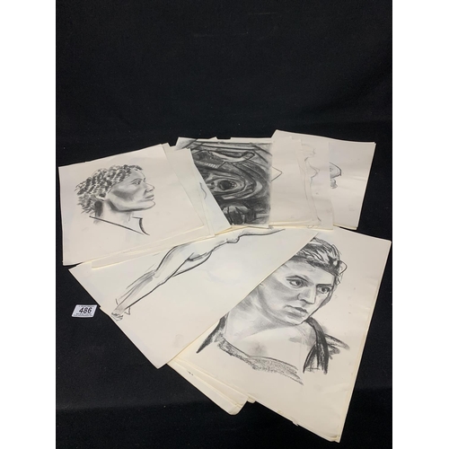 486 - 38 charcoal drawings, portraits and nude studies