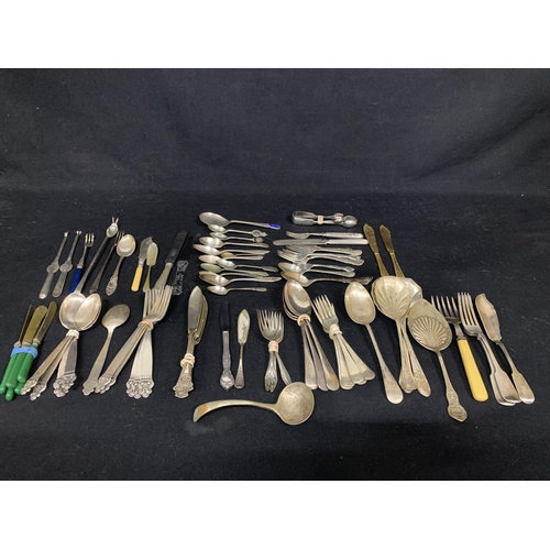 513 - Selection of English and continental plated cutlery and servers