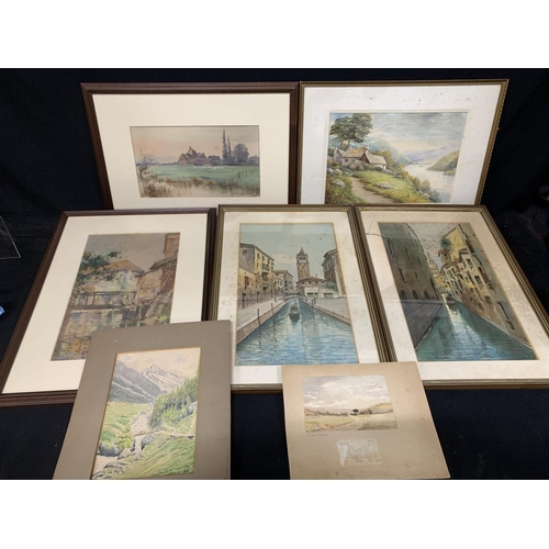 528 - 5 framed watercolours and 2 unframed watercolours