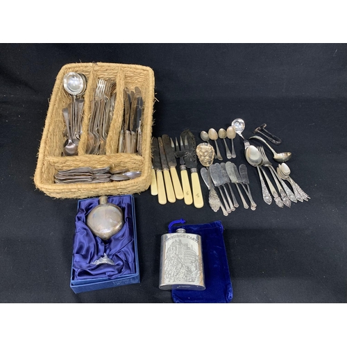 539 - 2 hip flasks and cutlery