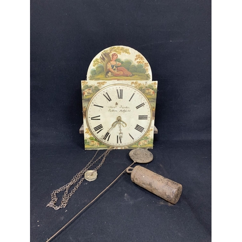 558 - Clock face, movement, weight and pendulum