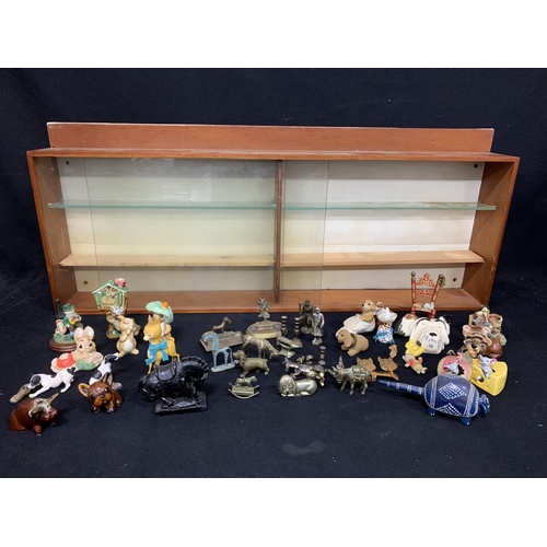 560 - Display cabinet, 105 cms long, x 13 x 43cms tall and small ornaments including Beswick Rabbit and Be... 