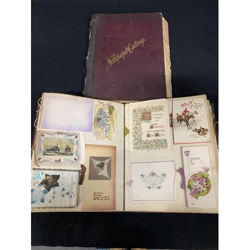 568 - Albums of vintage greetings cards dated 1913 and Newspaper scrap album dated 1896