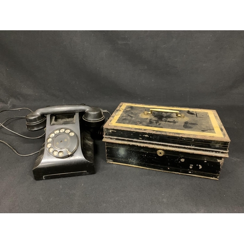 571 - Vintage Bakelite phone and cash tin