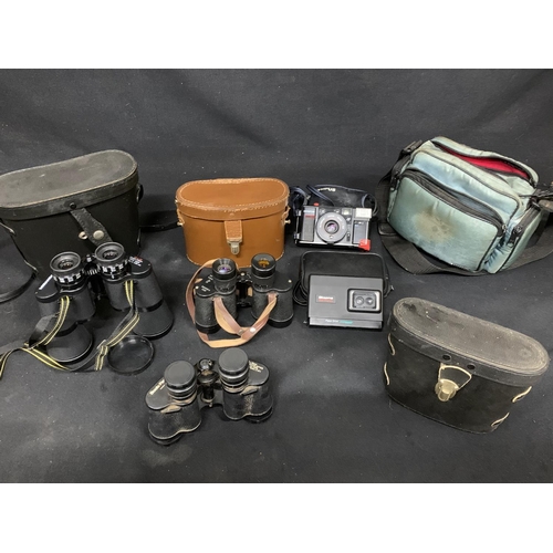 585 - 3 cased binocs, Miranda, Boots and Russian, Olympus Camera and Dixons Camera and cases