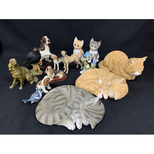 609 - Collection of china and resin cat, dog and bird figures