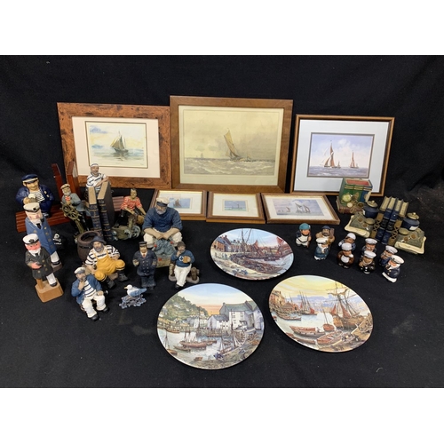 613 - Collection of Nautical figures, prints and 3 plates