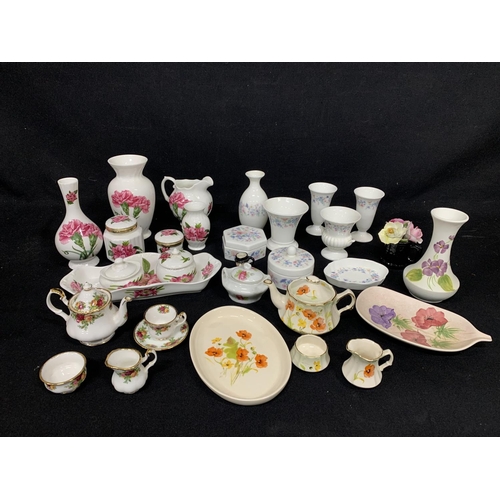 618 - Assorted small china; Aynsley Chelsea flowers,  Royal Albert, Wedgwood Angela and Lladro