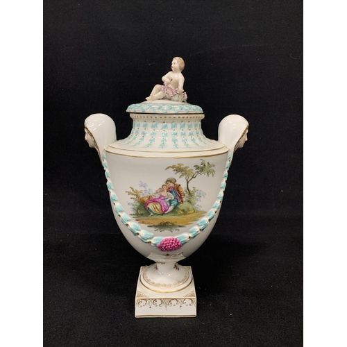 627 - Augustus Rex lidded pot, height 36cms (small chip to lid and nose)