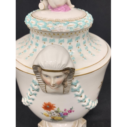 627 - Augustus Rex lidded pot, height 36cms (small chip to lid and nose)