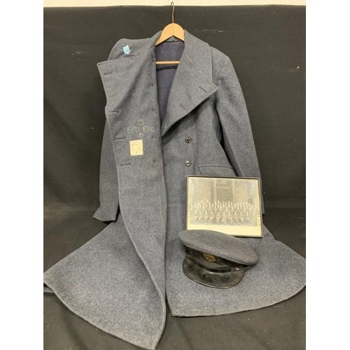 652 - RAF Cap, overcoat and photograph