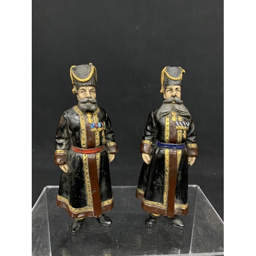 661 - Two bronze signed Cossack Figures, height 18cms