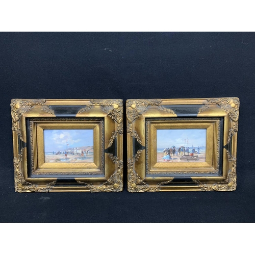 677 - Pair of reproduction gilt framed beach scene pictures, overall 36 x 30cms